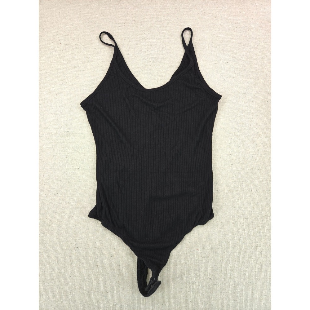 Royalty by YMI Black Ribbed Knit Bodysuit Small Cami Spaghetti Strap Tank